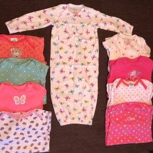 Baby 0-3 month open bottom PJ Gown bundle